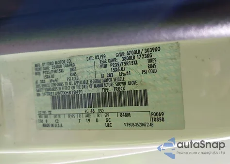 1999 Ford E-150 Commercial/Recreational z USA, uszkodzony, nr VIN 1FTRE14W7XHB18491